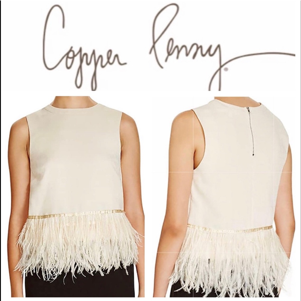 NWT COPPER PENNY Boutique Feather Trim Top M